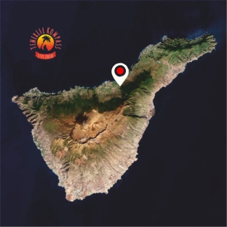 Kaart Tenerife saarest, näidates asukohta ja maastiku erinevusi.