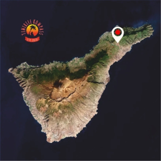 Kaart Tenerife saarest, näidates asukohta ja maastikke, turismile ja geograafiale suunatud.