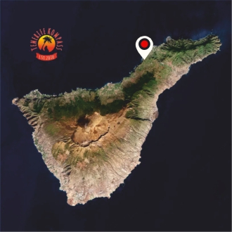 Kaart Tenerife saarest, näidates põhja- ja lõunaosas asuvaid piirkondi.