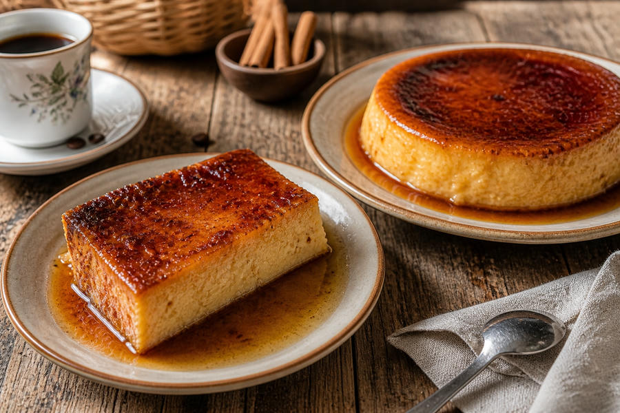 Karamellistatud flan ja pudingud, ideaalne magustoit Tenerife saarel. Naudi traditsioonilisi ja mait.